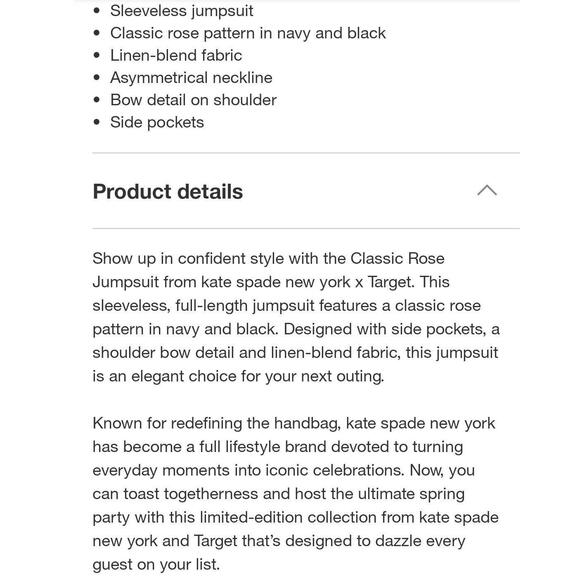 New! Kate Spade x Target Size 8 Classic Rose Jumpsuit Navy Blue/Black Medium / M - Picture 5 of 8